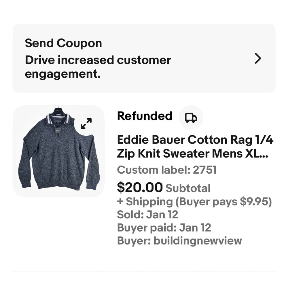 Eddie Bauer Cotton Rag 1/4 Zip Knit Sweater Mens XL Black White Pullover NWT